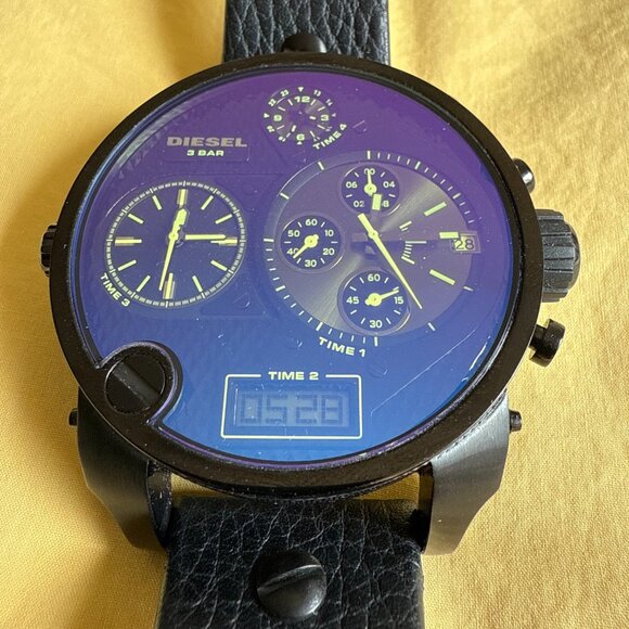 Diesel Men's Mr. Big Daddy Black Leather Chronograph Watch DZ7127 - Picture 5 of 11